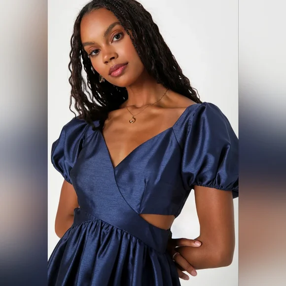 navy blue cutout dress Beaded Cut-Out Long Navy Blue Prom Dress with Slit Navy Blue / 4